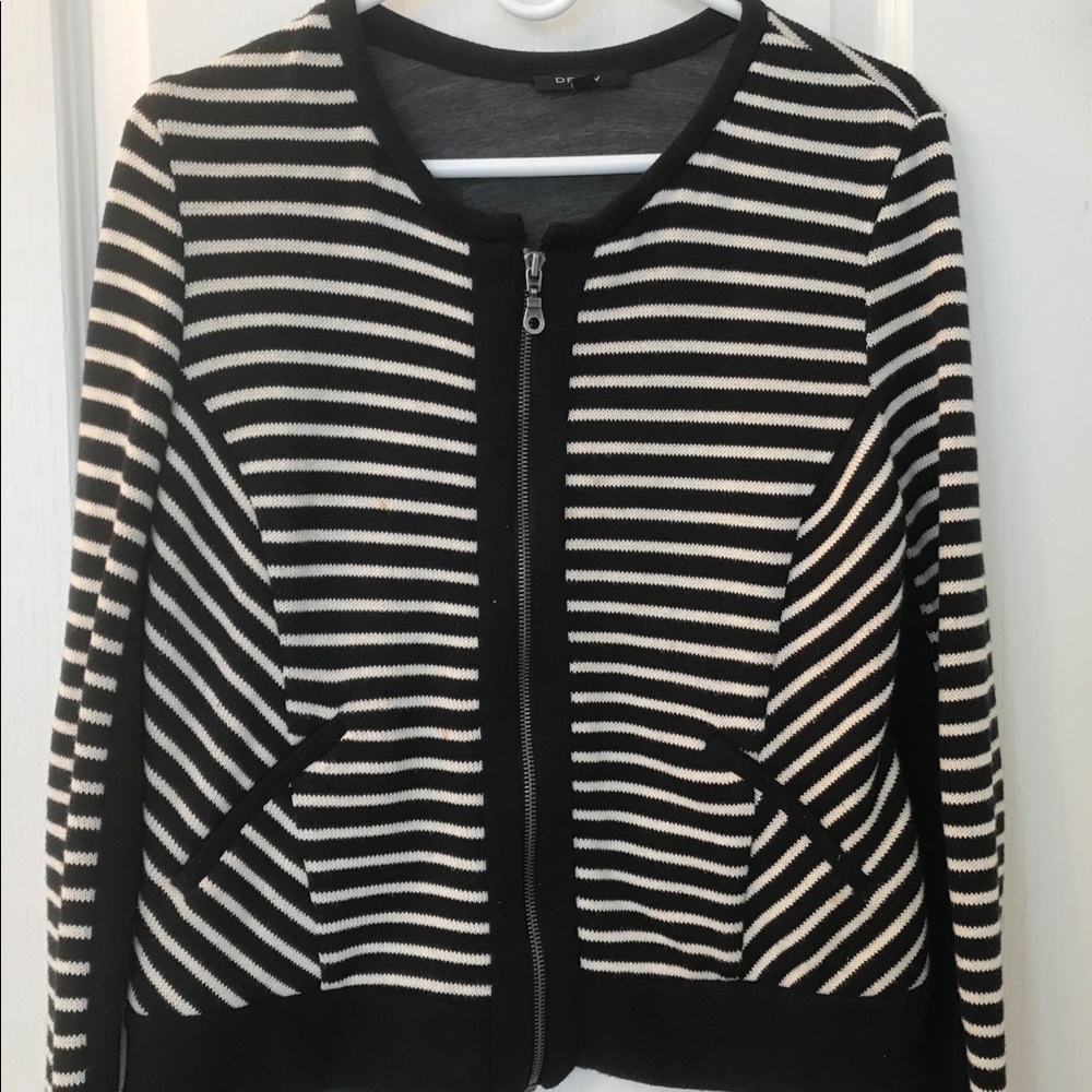 Drew Black & Cream Striped Fitted Zip-Up Cardigan